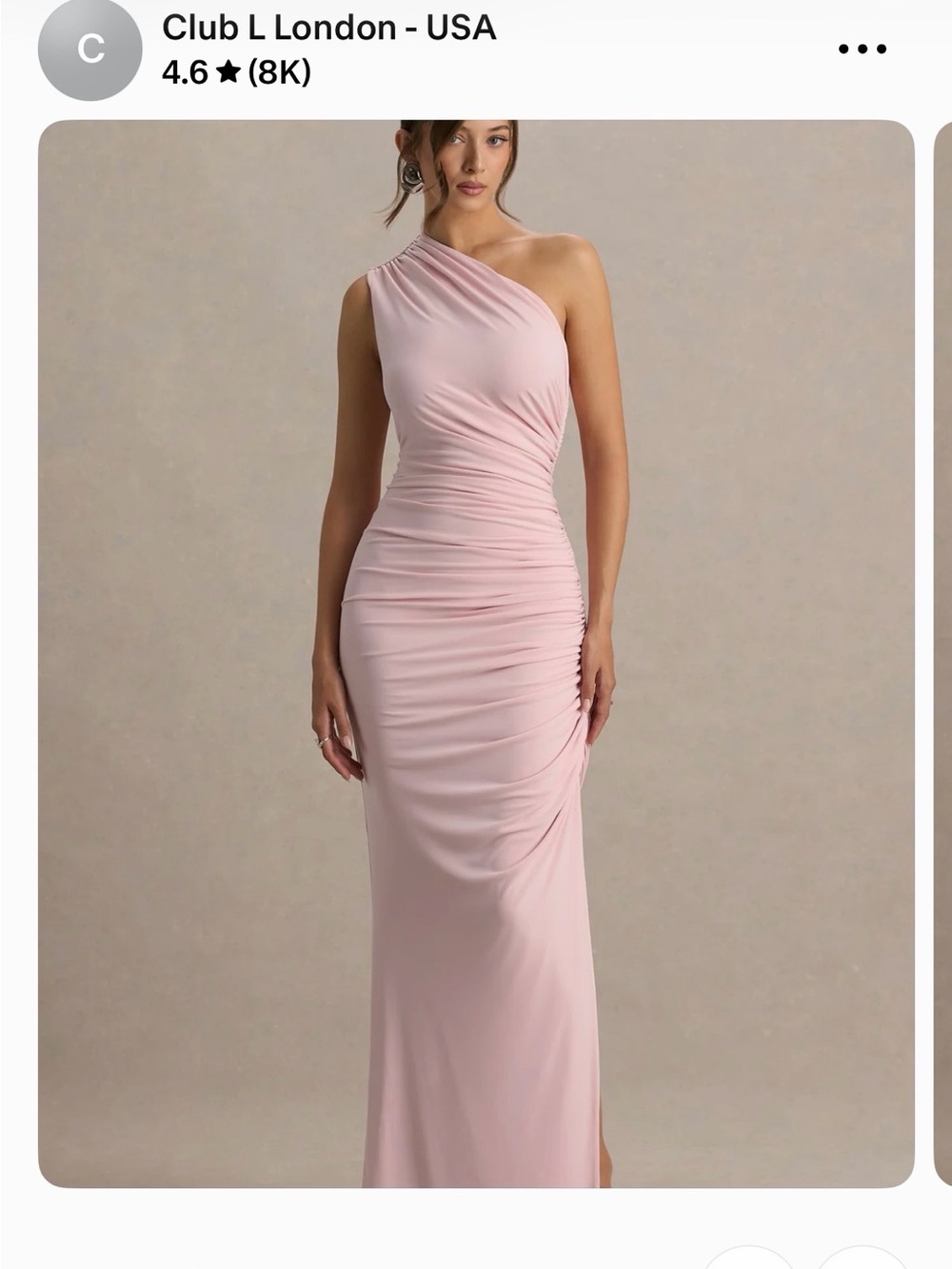 Club L London One-Shoulder Ruched Gown in Blush